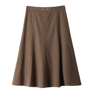 OSA欧莎毛呢半身裙女秋冬季2024年新款复古高腰伞裙中长款a字裙子