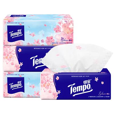 【天猫U先】得宝Tempo纸巾4层樱花香味抽纸加厚90抽面巾纸家用