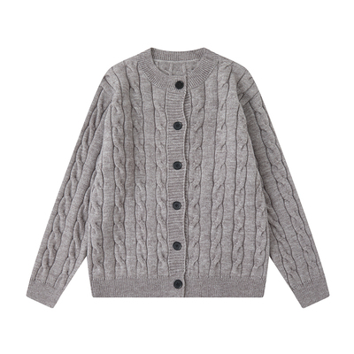 Dream made 美式老钱风亨利领开衫毛衣男款秋季慵懒风麻花针织衫