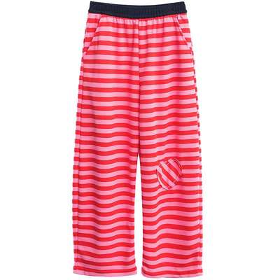 撞色条纹爱心拖地阔腿裤软糯休闲