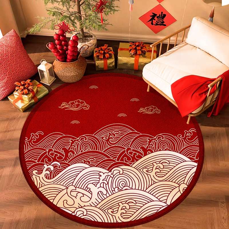 中式抓周地垫宝宝一周岁生日布置用品道具圆形红色地毯周岁礼垫子