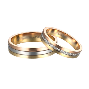 18K白金玫瑰金黄金三色金钻石戒指三生三世情侣对戒排镶婚戒定制