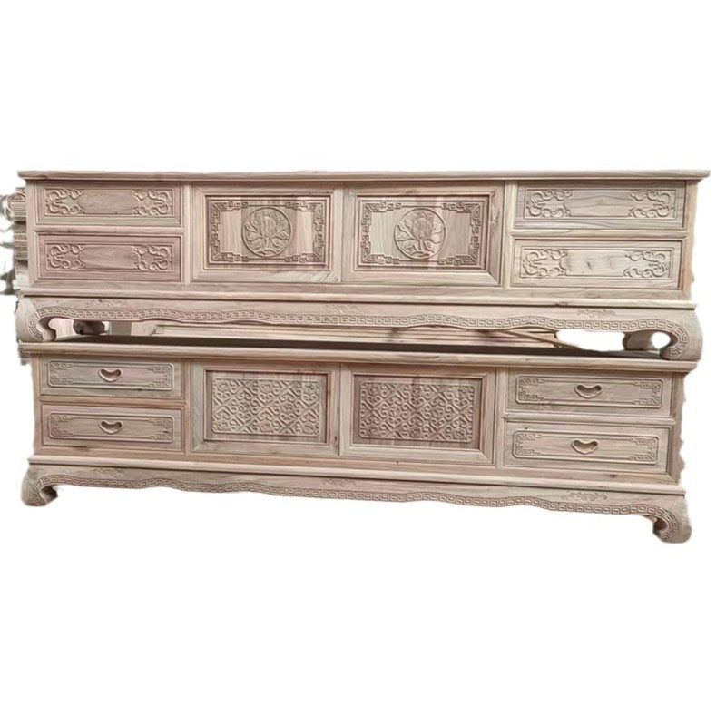 中式实木电视柜整装雕花北榆木落地柜白茬胚坯客厅影视柜储物收纳