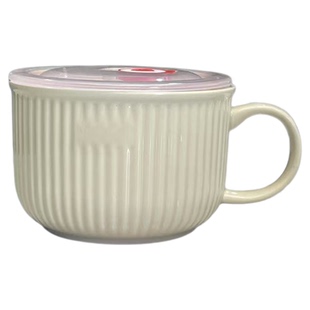 陶瓷单耳保鲜面碗北欧简约方便面碗带盖家用学生上班宿舍泡面杯碗