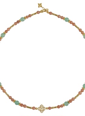 敦煌色天然玉石串珠朝花项链