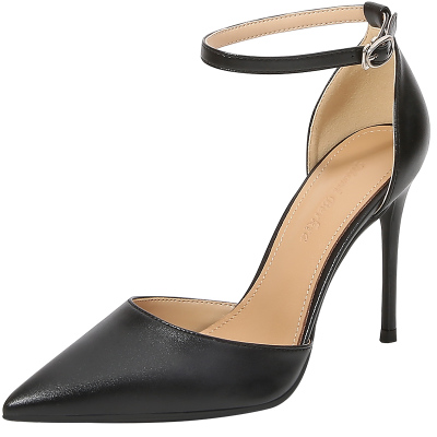 包头凉鞋细跟一字扣高跟鞋女黑色