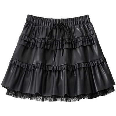 商场同款-BANANA BABY2025年冬季新款甜酷风PU皮半裙女蕾丝蛋糕裙