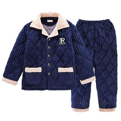 男士冬季睡衣套装加绒棉绸