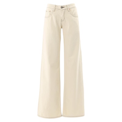 米白色加绒不贴腿微喇裤女2025冬