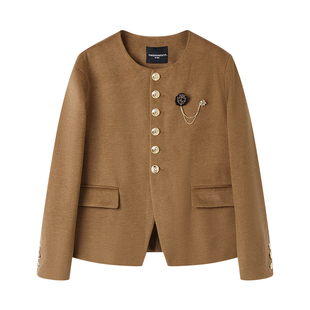 白口阳【都市贵公子】棕色精致徽章小香风外套男秋冬短款夹克上衣