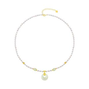 周大生淡水珍珠项链小米珠和田玉平安扣吊坠锁骨链送女友新年礼物