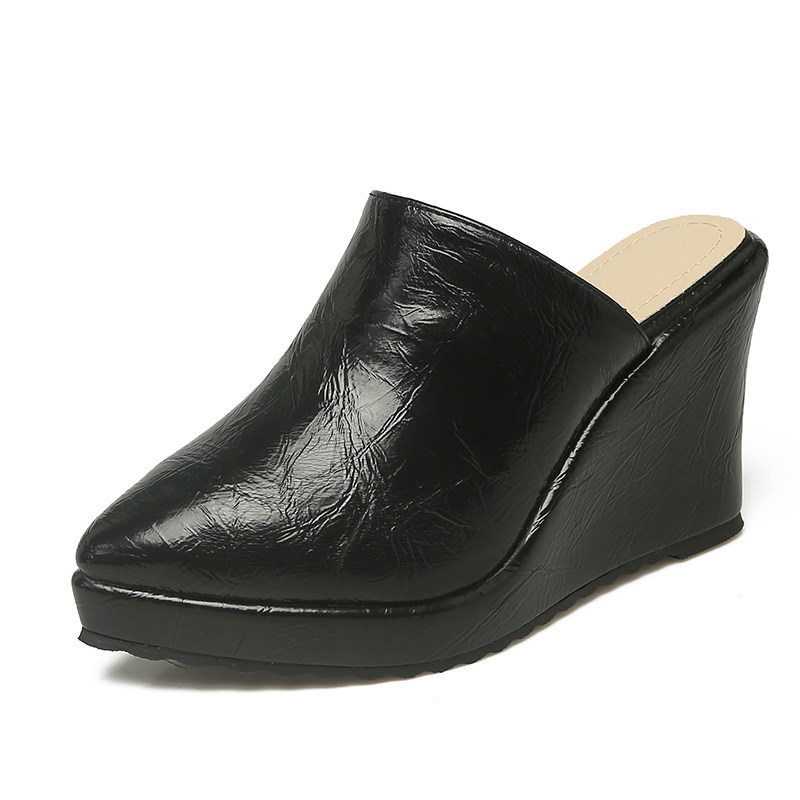 JUNHUISHOES包头半拖鞋尖头坡跟