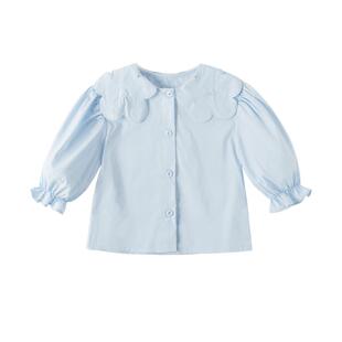 女童衬衫春秋款宝宝春季女宝宝新款上衣小童童装纯色儿童长袖衬衣