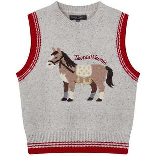 TeenieWeenie小熊女装毛针织衫26春新款新年小马元素提花圆领背心
