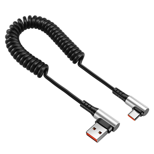 沐泽煜66W超级快充车载伸缩弹簧数据线适用苹果华为双弯头typec快充收纳防冻充电线