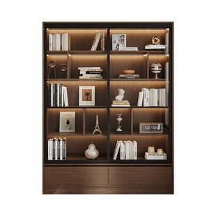 整墙一体全实木书柜带柜门家用靠墙展示柜定制柜子家庭阅读区布置