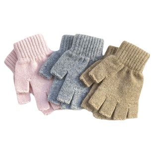 纯山羊绒宝宝半指手套男女儿童通用秋冬可爱保暖针织分指学习手套