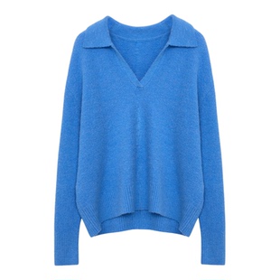 Lavinia慵懒气质POLO领针织衫女2025年秋冬新款羊毛混纺拉绒毛衣