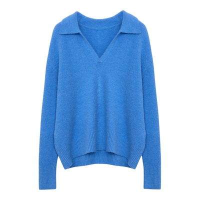 Lavinia慵懒气质POLO领针织衫女2025年秋冬新款羊毛混纺拉绒毛衣