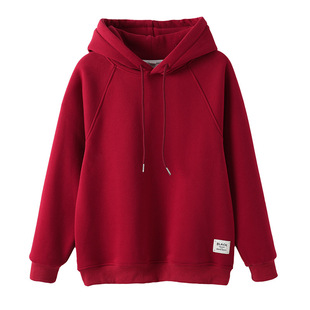 亲子装红色加绒卫衣一家三口2025秋冬新款冬季母女母子过年拜年服