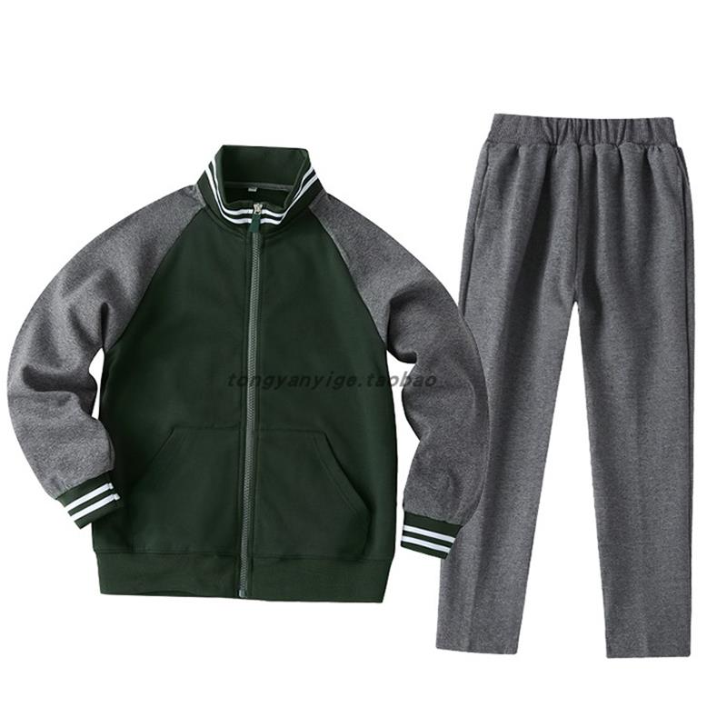中小学生学院风校服幼儿园园服春秋款墨绿色棒球服男女童长袖套装