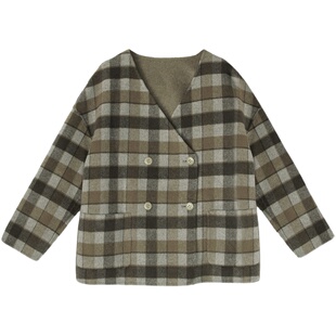 不.退换5-23QDA-251【菊枝】前世今生复古V领双面呢落肩袖格外套