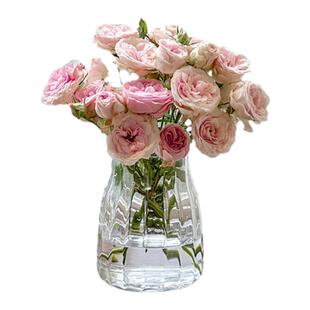 轻奢透明高级感玻璃花瓶摆件母亲节客厅插花水培复古玫瑰大肚口径