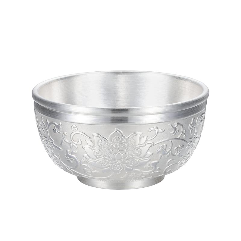 苏州银楼 双层百福莲花银茶杯999足银茶具大号主人杯品茗杯银茶器