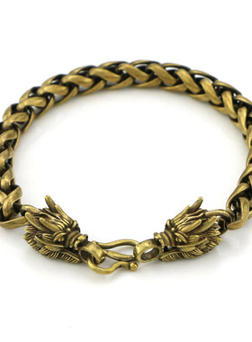 复古做旧纯黄铜男士麻花街舞手链