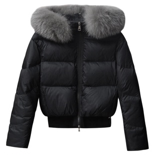 【暗黑格调】小娜椒小个子黑色气质连帽毛领加厚短款羽绒服外套女