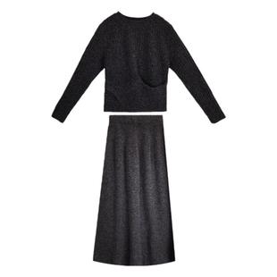 班尼路套装裙衣服女2025新款春秋灰色长袖毛衣针织裙连衣裙套裙J