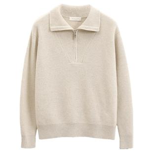 米皇秋季新款翻领半拉链套头羊绒衫女休闲纯色纯羊绒毛衣针织衫