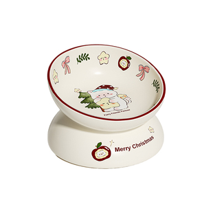 圣诞狗碗陶瓷狗食盆宠物碗高脚大口径猫碗猫粮碗喝水碗护颈防滑碗