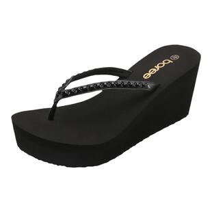 宝人Boree拖鞋女春夏季外穿坡跟厚底人字拖2025新款增高沙滩凉鞋