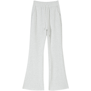 灰白色微喇裤女2026新款春秋冬季加绒休闲运动卫裤初中生喇叭裤子