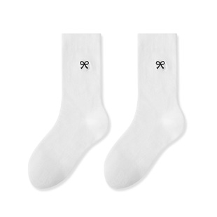 灰色袜子女款秋冬纯棉无骨中筒袜蝴蝶结堆堆袜诸暨女士运动长筒袜