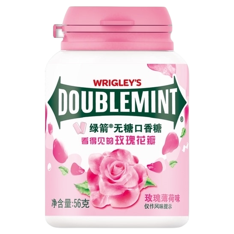【白鹿同款】绿箭无糖口香糖果玫瑰薄荷味约40粒56g*1瓶清新口气