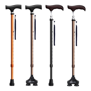 乐来福老人拐杖轻便防滑四脚拐棍伸缩便携老年人手杖实木助行拐杖
