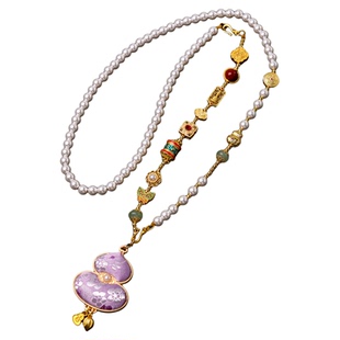 非遗手作宋锦双面葫芦毛衣链压襟珍珠贝挂链新中式旗袍汉服轻奢链