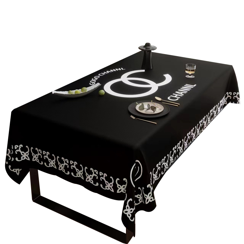 神秘黑色桌布简约高级感餐桌台布棉麻防水圆形布定制电视柜茶几布