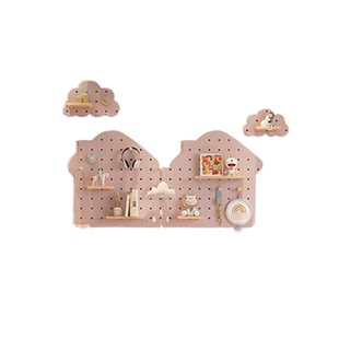 实木洞洞板置物架免打孔配件儿童房装饰造型墙上收纳挂衣架一体