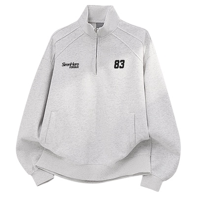 美式潮牌运动半拉链立领卫衣加绒