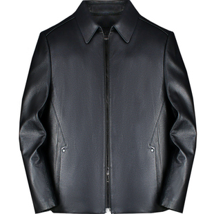 海宁真皮皮衣男中老年翻领加绒加厚拆卸羽绒服男头层牛皮休闲外套