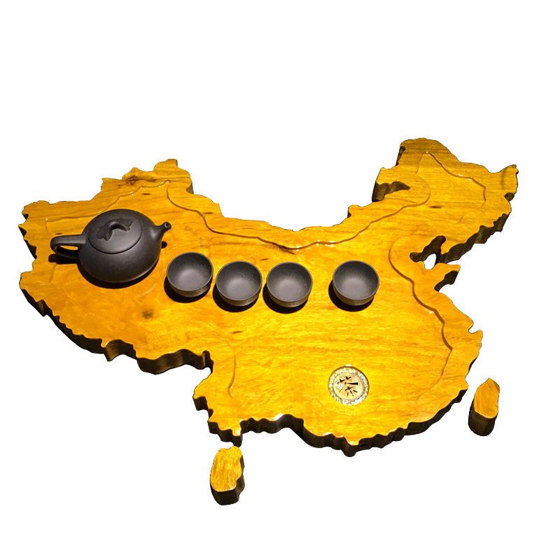 整块金丝小号简约地图根雕茶台