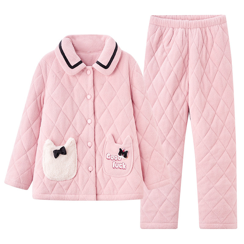 夹棉袄睡衣女冬季加绒加厚家居服