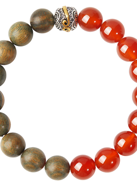 普陀山天然绿檀玛瑙手串