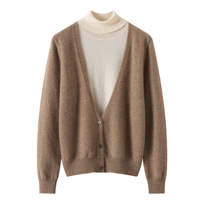 35%山羊绒衫65%羊毛女款2025秋冬新款假两件高领针织打底羊毛毛衣