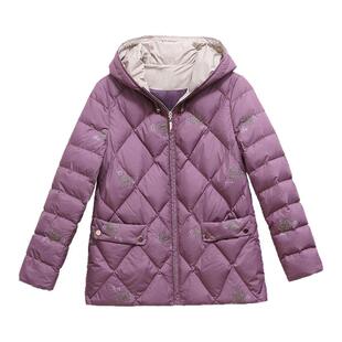 妙采品牌白鸭绒妈妈装大码连帽刺绣上衣60岁时尚气质短款羽绒服