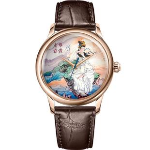 维杰豪兹设计师原创定制观音菩萨微绘珐琅手表男机械表佛表男士表