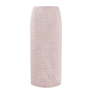 MISSCOCOON可可尼格子直筒裙女2025秋冬新款小香风粉白高腰半身裙
